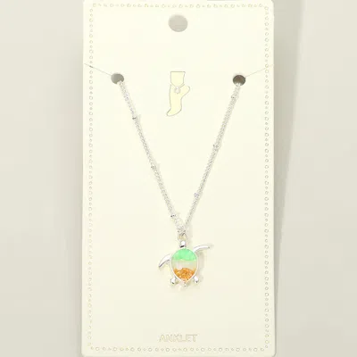 Fashnzfab Ombre Crushed Pebble Sea Turtle Charm Beaded Chain Anklet In Gray