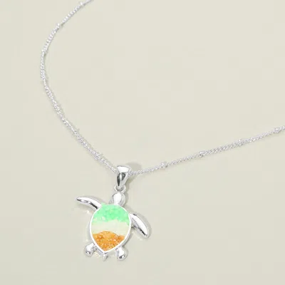 Fashnzfab Ombre Crushed Pebble Sea Turtle Charm Pendant Necklace In Metallic