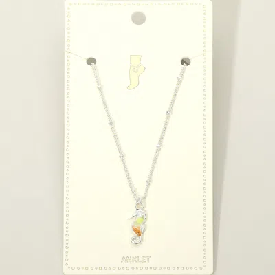 Fashnzfab Ombre Crushed Pebble Seahorse Charm Beaded Chain Anklet In Silver