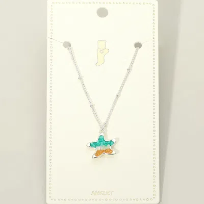 Fashnzfab Ombre Crushed Pebble Starfish Charm Beaded Chain Anklet In Metallic