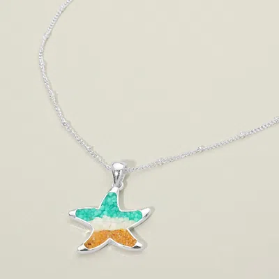 Fashnzfab Ombre Crushed Pebble Starfish Charm Pendant Necklace In Pink