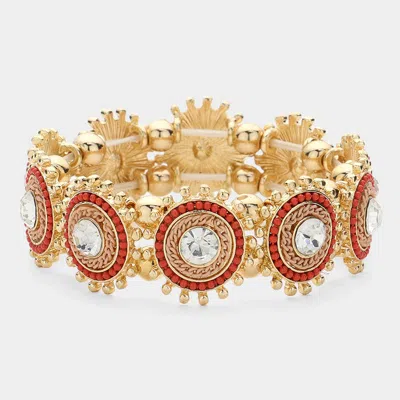 Fashnzfab Ombre Crystal Stretch Bracelet Gold, Peach In Silver
