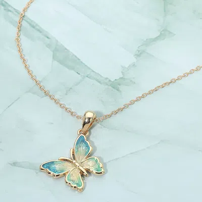 Fashnzfab Ombre Enamel Butterfly Pendant Necklace In Multi