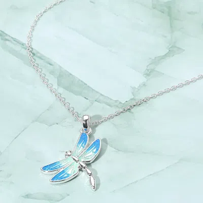 Fashnzfab Ombre Enamel Dragonfly Pendant Necklace - Blue, Silver In Multi