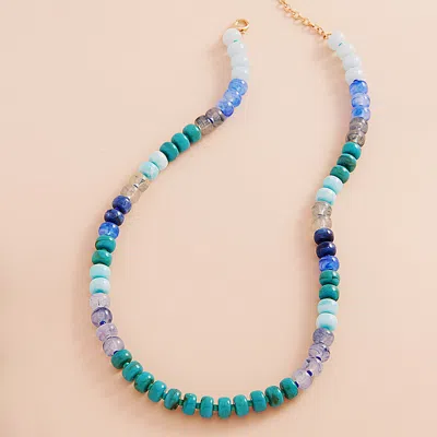 Fashnzfab Ombre Flat Round Shaped Beaded Necklace In Blue