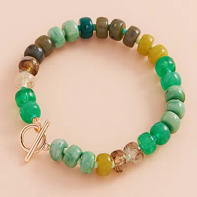 Fashnzfab Ombre Flat Round Shaped Beads Stretch Bracelet Green