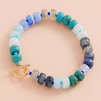 Fashnzfab Ombre Flat Round Shaped Beads Stretch Bracelet In Multi