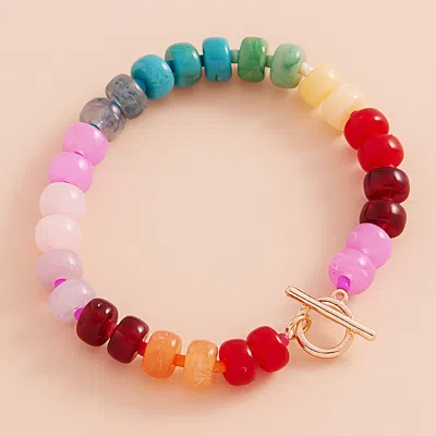 Fashnzfab Ombre Flat Round Shaped Beads Stretch Bracelet In Red