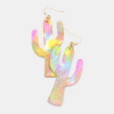 Fashnzfab Ombre Genuine Leather Cactus Dangle Earrings - Multi