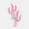 Fashnzfab Ombre Genuine Leather Cactus Dangle Earrings - Multi In Pink