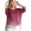 Fashnzfab Ombre Print Long Sleeve Top With Gathered Front Detail And Raw Hem In Pink