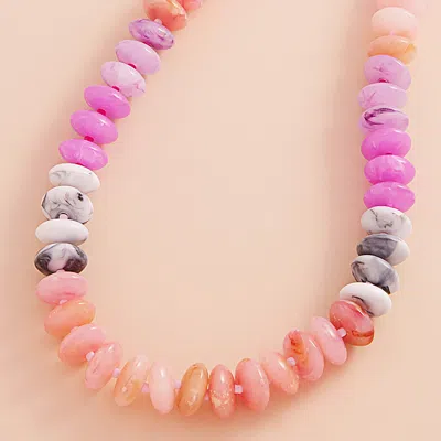 Fashnzfab Ombre Resin Oval Disk Beaded Necklace In Pink