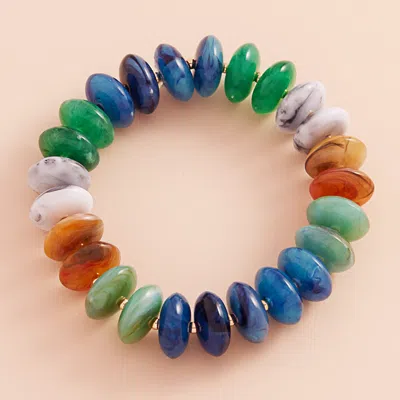 Fashnzfab Ombre Resin Oval Disk Beaded Stretch Bracelet Blue