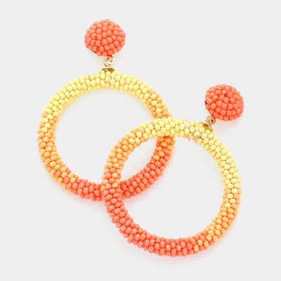 Fashnzfab Ombre Seed Beaded Open Circle Dangle Earrings In Orange