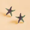 Fashnzfab Ombre Stone Paved Starfish Stud Earrings - Blue, Silver In Metallic