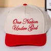Fashnzfab One Nation Under God Message Embroidered Five Panel Canvas Snapback Baseball Cap In Red