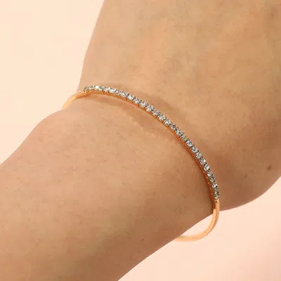 Fashnzfab One Row Rhinestone Paved Bar Accent Adjustable Bangle Evening Bracelet Gold