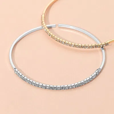 Fashnzfab One Row Rhinestone Paved Bar Accent Adjustable Bangle Evening Bracelet Rhodium In Multi