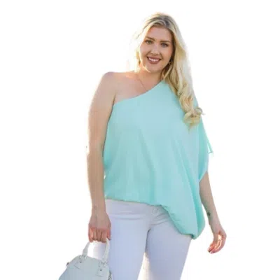 Fashnzfab One Shoulder Long Sleeve Unbalance Top In Blue