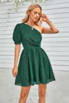 Fashnzfab One Shoulder Polka Dot Puff Sleeve Ruffle Dress