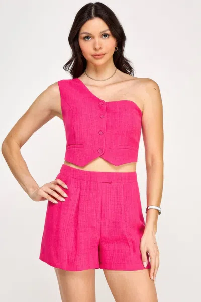 Fashnzfab One Shoulder Vest And Shorts Set