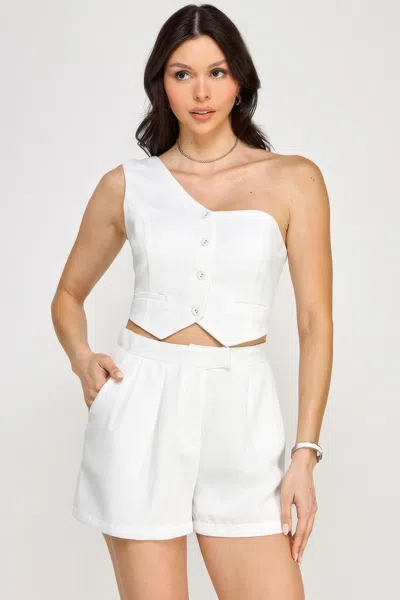 Fashnzfab One Shoulder Vest And Shorts Set