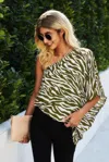 Fashnzfab One Shoulder Zebra Print Loose Top