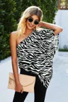 Fashnzfab One Shoulder Zebra Print Loose Top