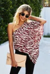 Fashnzfab One Shoulder Zebra Print Loose Top