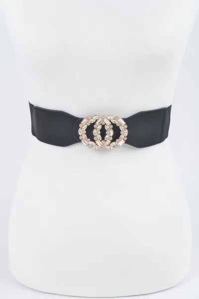 Fashnzfab Oo Rhinestone Buckle Plus Size Elastic Belt In Black