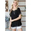 Fashnzfab Open Back Wide Sleeve Shorsleeve Top In Black