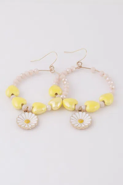 Fashnzfab Open Beaded Flower Earrings In Yellow