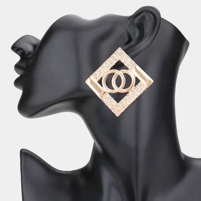 Fashnzfab Open Circle Accented Rhinestone Embellished Metal Earrings In Gold