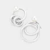 Fashnzfab Open Circle Link Pearl Earrings N - Cream, Rhodium In Metallic