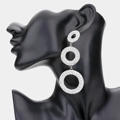 Fashnzfab Open Circle Linked Pave Crystal Rhinestone Evening Earrings In Metallic