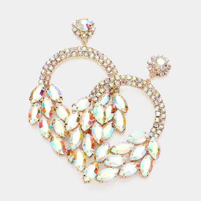 Fashnzfab Open Circle Marquise Stone Cluster Evening Earrings - Ab, Gold