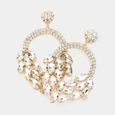 Fashnzfab Open Circle Marquise Stone Cluster Evening Earrings - Gold