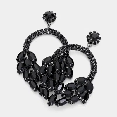 Fashnzfab Open Circle Marquise Stone Cluster Evening Earrings In Black