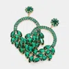 Fashnzfab Open Circle Marquise Stone Cluster Evening Earrings In Green
