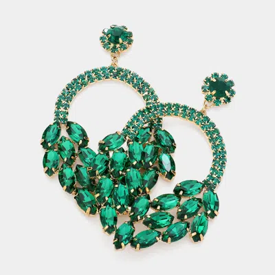 Fashnzfab Open Circle Marquise Stone Cluster Evening Earrings In Green
