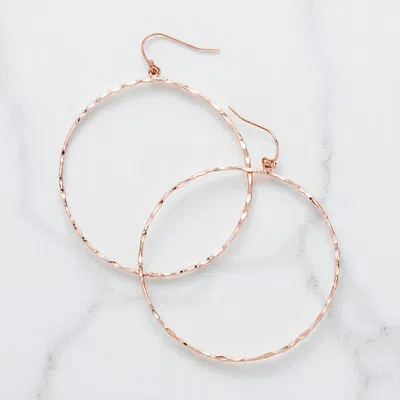 Fashnzfab Open Circle Metal Drop Earrings - Worn Rose Gold