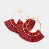 Fashnzfab Open Circle Raffia Fringe Dangle Earrings In Red