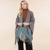 Fashnzfab Open Front Fringe Trim Ombre Ruana Poncho In Green