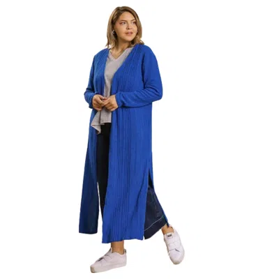 Fashnzfab Open Front Long Body Cardigan In Blue