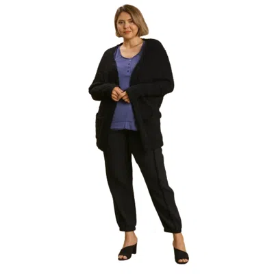 Fashnzfab Open Front Oversized Cardigan Sweater With Pockets In Black
