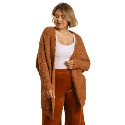 Fashnzfab Open Front Oversized Cardigan Sweater With Pockets In Brown