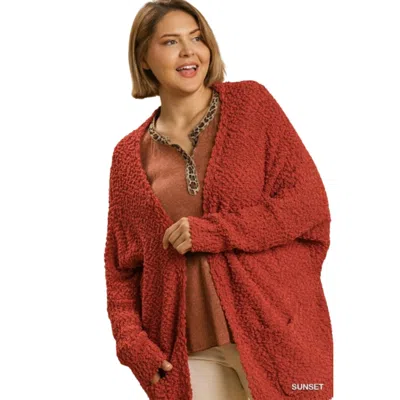 Fashnzfab Open Front Oversized Cardigan Sweater With Pockets In Pink