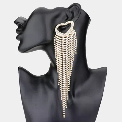 Fashnzfab Open Heart Accented Rhinestone Fringe Dangle Evening Earrings In Black