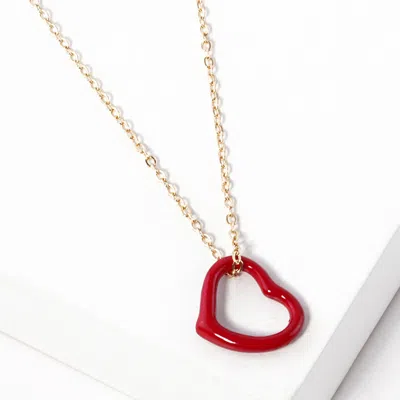 Fashnzfab Open Heart Pendant Necklace In Red