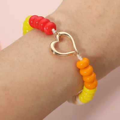 Fashnzfab Open Heart Resin Pebble Beaded Stretch Bracelet In Multi